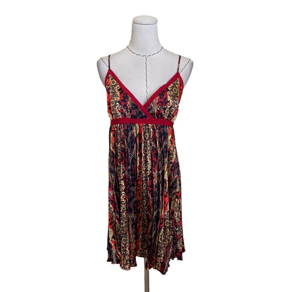 Vintage Y2K Baby Phat Baby Doll Slip Dress Gold Chain Leopard Print Hip Hop Med